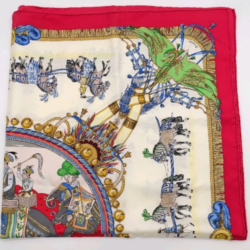 SALE! Authentic Hermes Carre 90 Caparacon Vtg Red/Multicolor Silk Scarf W Box - Picture 7 of 11